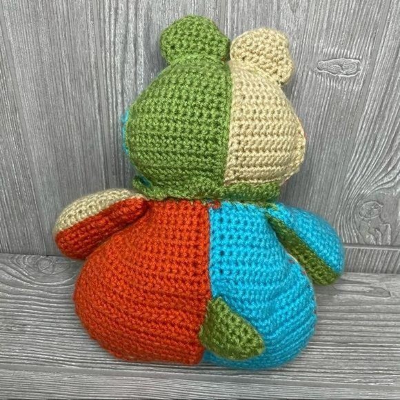 Handmade plush teddy bear / cat color block crochet animal - Picture 2 of 6